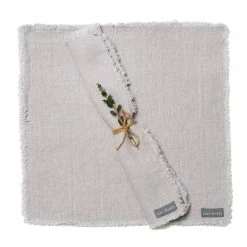The Grey Works Frayed Edge Linen Napkin - Pale Grey Homewares