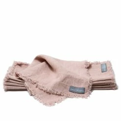 The Grey Works Homewares Frayed Edge Linen Napkin - Shell Pink
