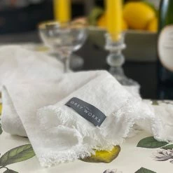 The Grey Works Frayed Edge Linen Napkin - White