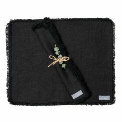 The Grey Works Frayed Edge Linen Placemats - Black
