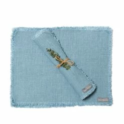 The Grey Works Frayed Edge Linen Placemats - Blue