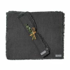 The Grey Works Frayed Edge Linen Placemats - Charcoal Grey Homewares
