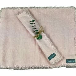 The Grey Works Homewares Frayed Edge Linen Placemats - Light Pink