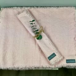 The Grey Works Homewares Frayed Edge Linen Placemats - Light Pink