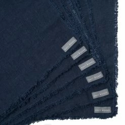 The Grey Works Frayed Edge Linen Placemats - Navy Blue
