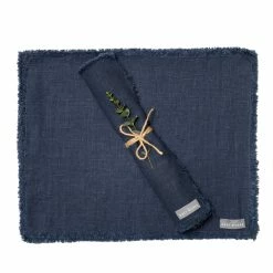 The Grey Works Frayed Edge Linen Placemats - Navy Blue