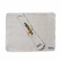 The Grey Works Frayed Edge Linen Placemats - Pale Grey Homewares