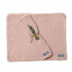 The Grey Works Homewares Frayed Edge Linen Placemats - Shell Pink