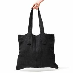 The Grey Works Linens French Linen Tote Bag - Black