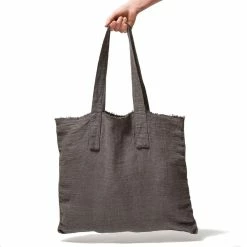 The Grey Works Linens French Linen Tote Bag - Charcoal Grey