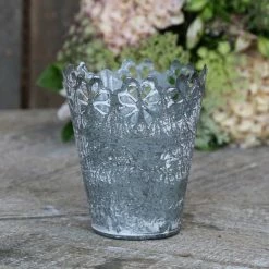 The Grey Works French Style Zinc Flower Pot With Floral Detail Homewares