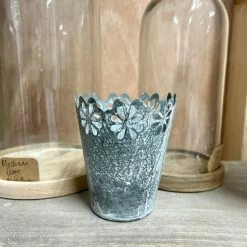 The Grey Works French Style Zinc Flower Pot With Floral Detail Homewares