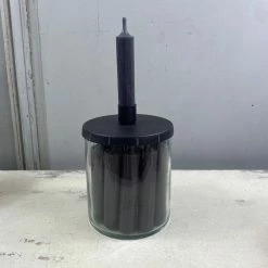 The Grey Works Glass Candle Holder With Twelve Dinner Candles In Charcoal