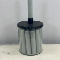 The Grey Works Glass Candle Holder With Twelve Dinner Candles In Light Grey