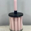The Grey Works Glass Candle Holder With Twelve Dinner Candles In Pink