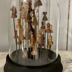 The Grey Works Glass Dome With Wooden Chess Pieces