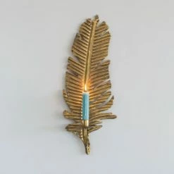 The Grey Works Homewares Golden Feather Sconce Candle Holder