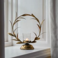 The Grey Works Golden Laurel Leaf Candleholder