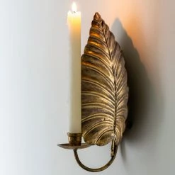 The Grey Works Homewares Golden Leaf Sconce Wall Candle Holder