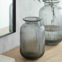 The Grey Works Grey Glass Ribbed Vase Small