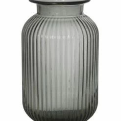 The Grey Works Grey Glass Ribbed Vase Small