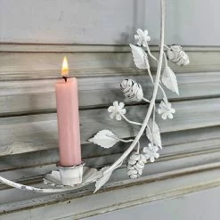 The Grey Works Hanging White Metal Leaf Candelabra With Candle
