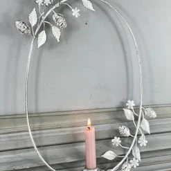 The Grey Works Hanging White Metal Leaf Candelabra With Candle