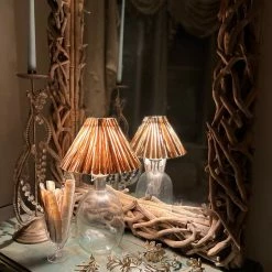 The Grey Works Lighting Hue Glass Lamp Base With A Raffia Pleat Shade