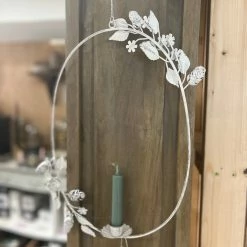 The Grey Works Hanging White Metal Leaf Candelabra With Candle