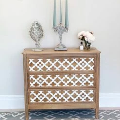 The Grey Works Furniture Fleur Chest Of Drawers In Pale Wood With White Detailing