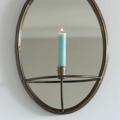 The Grey Works Juliette Oval Mirror Candle Holder In Antique Black