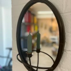 The Grey Works Juliette Oval Mirror Candle Holder In Antique Black