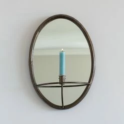 The Grey Works Juliette Oval Mirror Candle Holder In Antique Black