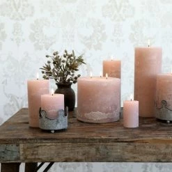 The Grey Works Large Rustic Macon Pillar Candle Dusky Rose-90 Hour Burn Time