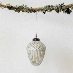 The Grey Works Christmas Sale Large White & Gold Acorn Decoration