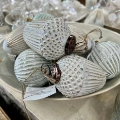 The Grey Works Christmas Sale Large White & Gold Acorn Decoration
