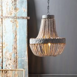 The Grey Works Luna Old White Beaded Chandelier With French Grey Metal Work