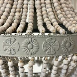 The Grey Works Luna Old White Beaded Chandelier With French Grey Metal Work