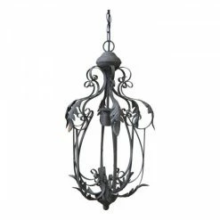 The Grey Works Margeaux Dark Grey Metal Chandelier With Leaf Detail Lighting