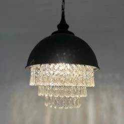 The Grey Works Lighting Ophelia Antiqued Black Metal Chandelier With Crystal Style Droplets