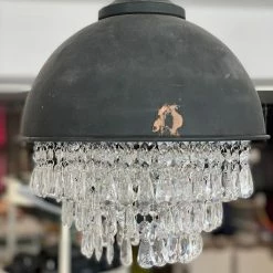 The Grey Works Lighting Ophelia Antiqued Black Metal Chandelier With Crystal Style Droplets
