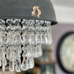 The Grey Works Lighting Ophelia Antiqued Black Metal Chandelier With Crystal Style Droplets