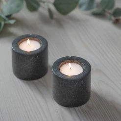 The Grey Works Homewares Pair Of Burleigh Candle Holders In Black