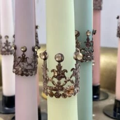 The Grey Works Christmas Sale Pair Of Mini Deco Candle Crowns With Glass Stone Adornment