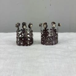 The Grey Works Christmas Sale Pair Of Mini Deco Candle Crowns With Glass Stone Adornment