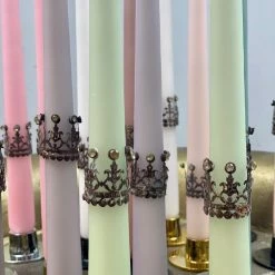 The Grey Works Christmas Sale Pair Of Mini Deco Candle Crowns With Glass Stone Adornment