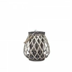 The Grey Works Rattan Braided Lantern Extra Small With Glass Votive Candle Holders