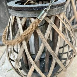 The Grey Works Rattan Braided Lantern Extra Small With Glass Votive Candle Holders