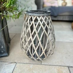 The Grey Works Rattan Braided Lantern Medium With Glass Votive Candle Holders