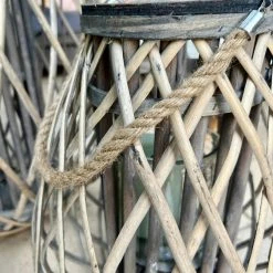 The Grey Works Rattan Braided Lantern Medium With Glass Votive Candle Holders